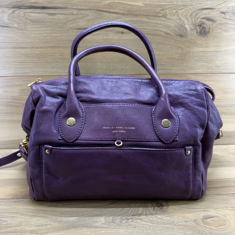 Marc By Marc Jacobs Preppy Pearl Satchel Large Purple Leather Crossbody Zip Y2K